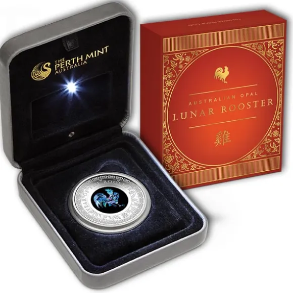 Opal Serie Lunar Hahn 1 Oz Silber + Box + COA *