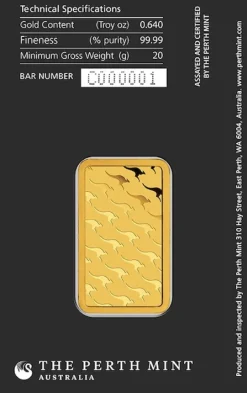 Perth Mint 20 Gramm Goldbarren - Känguru -