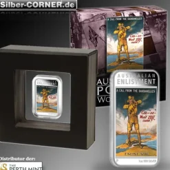 Posters of World War I Enlistment 2014 1 Oz Silber Proof Rectangle Coin*