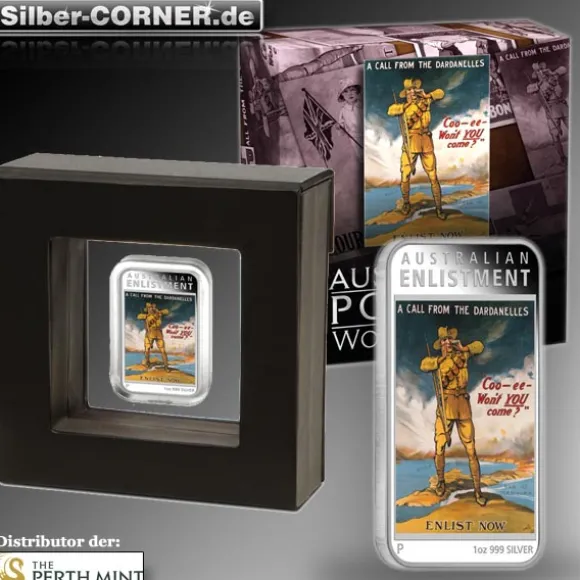 Posters of World War I Enlistment 2014 1 Oz Silber Proof Rectangle Coin*