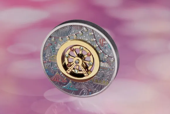 Riesenrad 2 Unzen Silbermünze Antik Swarovski 2025