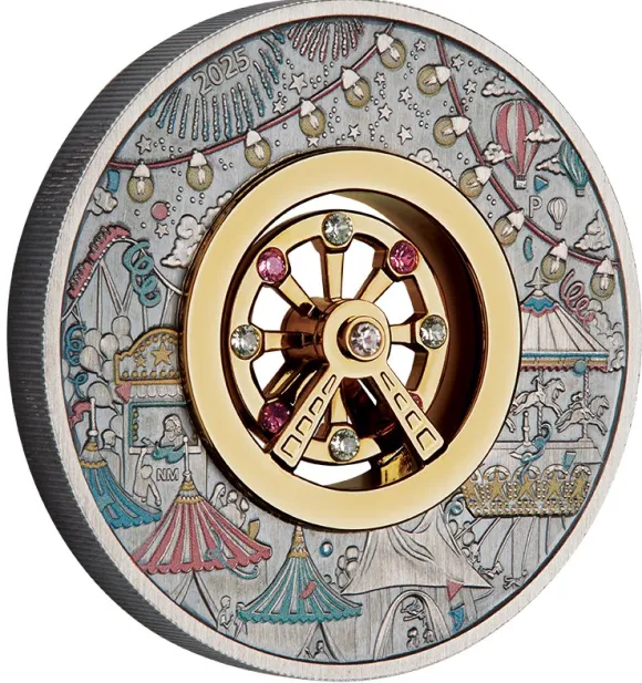 Riesenrad 2 Unzen Silbermünze Antik Swarovski 2025