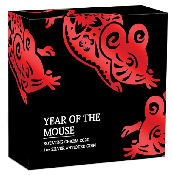 Rotating Maus 1 Oz Silber Antik 2020 + Box +COA*