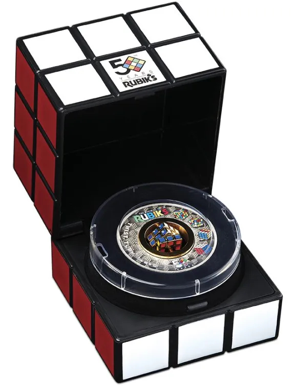 Rubiks Cube - 50 Jahre - 2 Oz Silber Antik Colored Coin 2024*