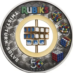 Rubiks Cube - 50 Jahre - 2 Oz Silber Antik Colored Coin 2024*
