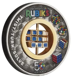 Rubiks Cube - 50 Jahre - 2 Oz Silber Antik Colored Coin 2024*