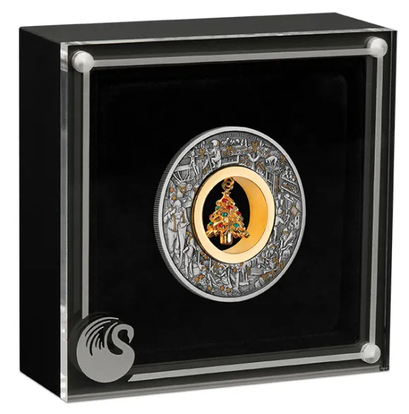 Santas Workshop 2 Oz Silber Antik vergoldet 2025 +Box +COA