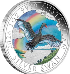 Schwan 1 Oz Silber farbig 2026 - Perth Money Expo +Box +COA