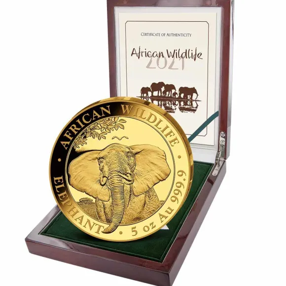 Somalia Elefant 5 Unzen Gold Proof 2021 + Box + COA