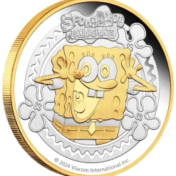 Spongebob 2 Unzen Silber Proof vergoldet 2024 + Box + COA