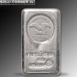 Umicore 500 Gramm Silber Münzbarren Andorra 15 Diners*