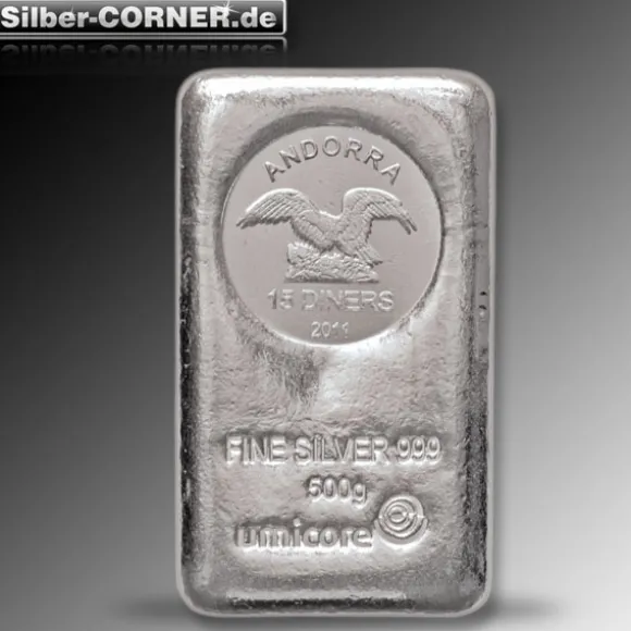 Umicore 500 Gramm Silber Münzbarren Andorra 15 Diners*