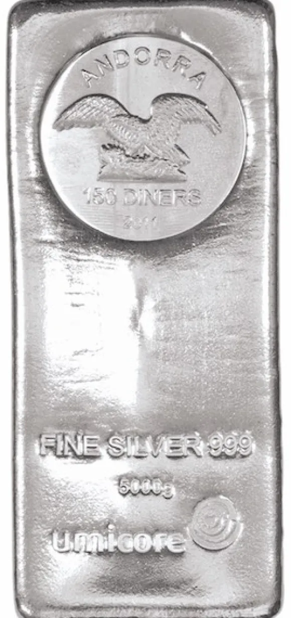 Umicore 5 Kg Silber Münzbarren Andorra 150 Diners *