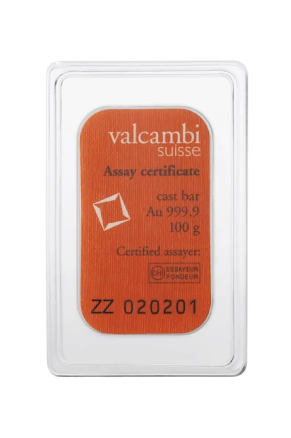 Valcambi 100 Gramm Goldbarren gegossen