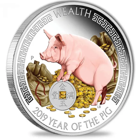 Wealth & Wisdom Schwein 2019 2 x 1 Oz Silber Proof *