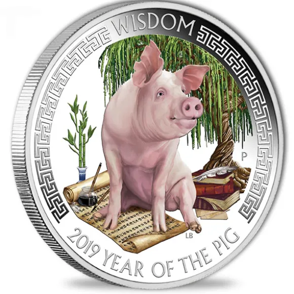 Wealth & Wisdom Schwein 2019 2 x 1 Oz Silber Proof *