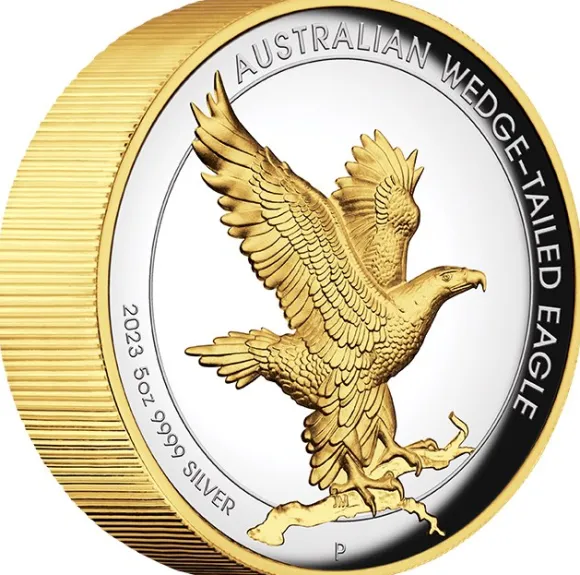 Wedge Tailed Eagle 2023 5 Oz Silber Gilded Relief Proof + Box +COA