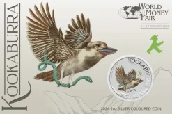 World Money Fair - Kookaburra 1 Unze Silber farbig 2024 im Blister*